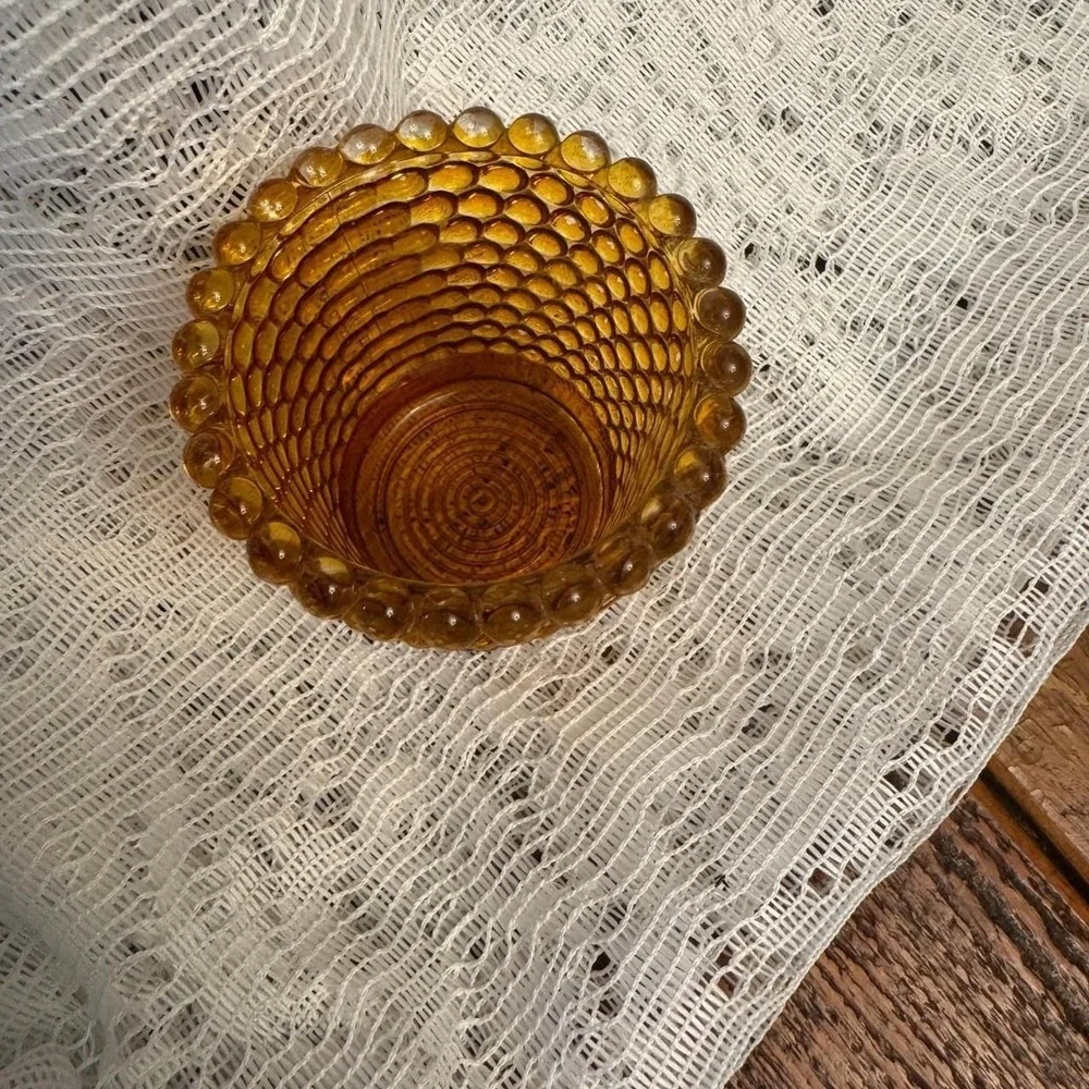 Vintage Amber Hobnail Glass Votive Candle Holder‎ Retro Honey Gold 2.5x2.25